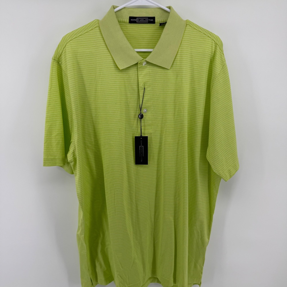 Carnoustie Mens Lime Green Striped Mercerized Cotton Golf Polo Shirt XL 5901 NEW